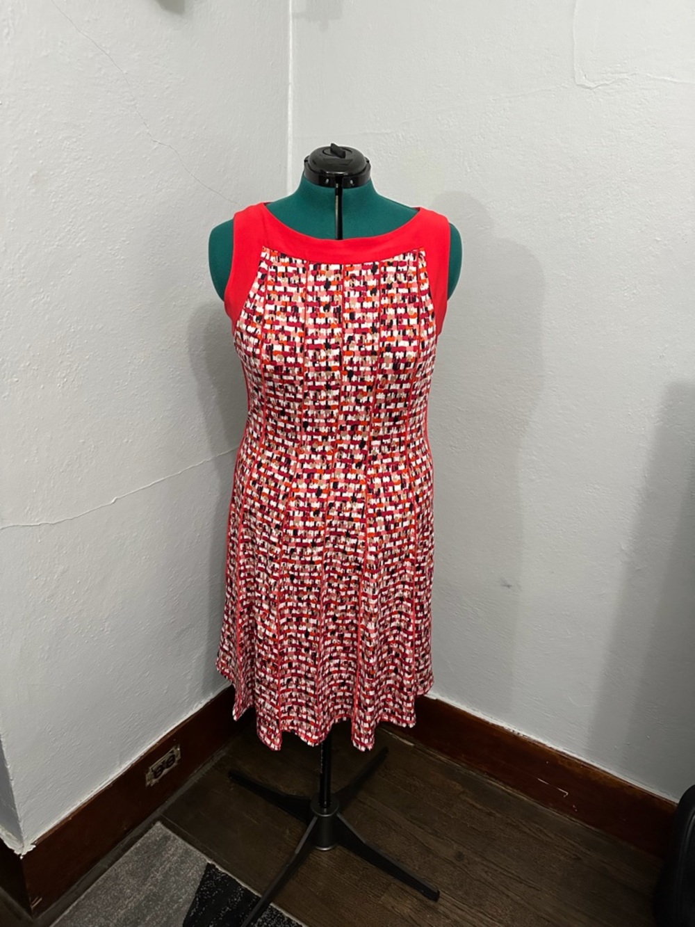 Sleeveless Red Patterned Fit & Flare Dress